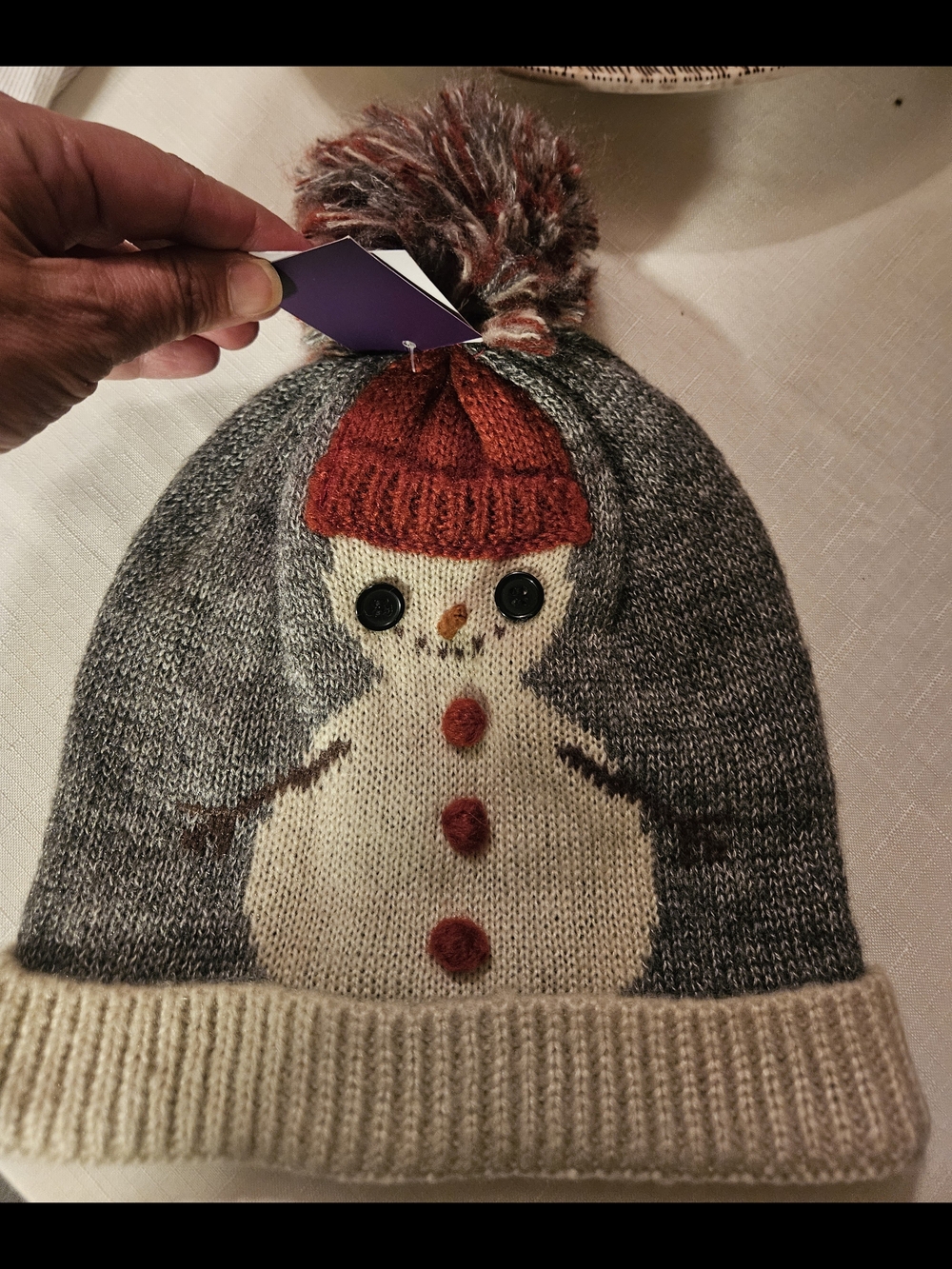 Nordstrom David and Young Grey Knit Snowman Beanie with Red Pom